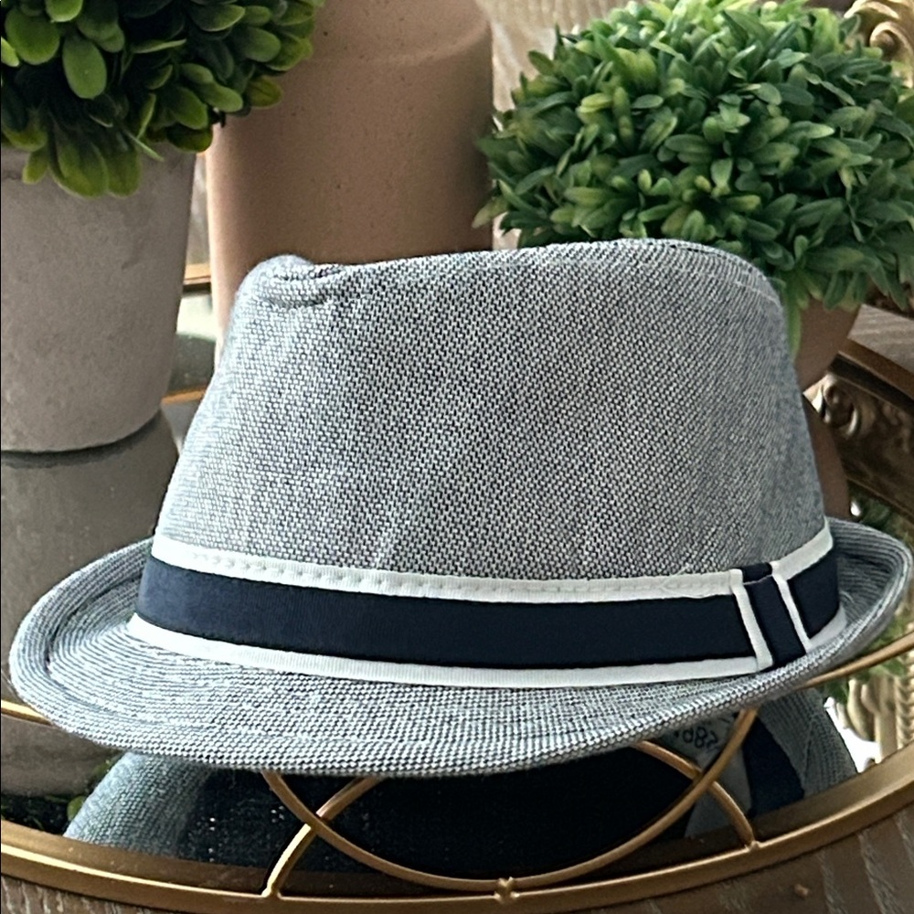 Toddler Boys Stylish Navy Blue & White Fedora Hat